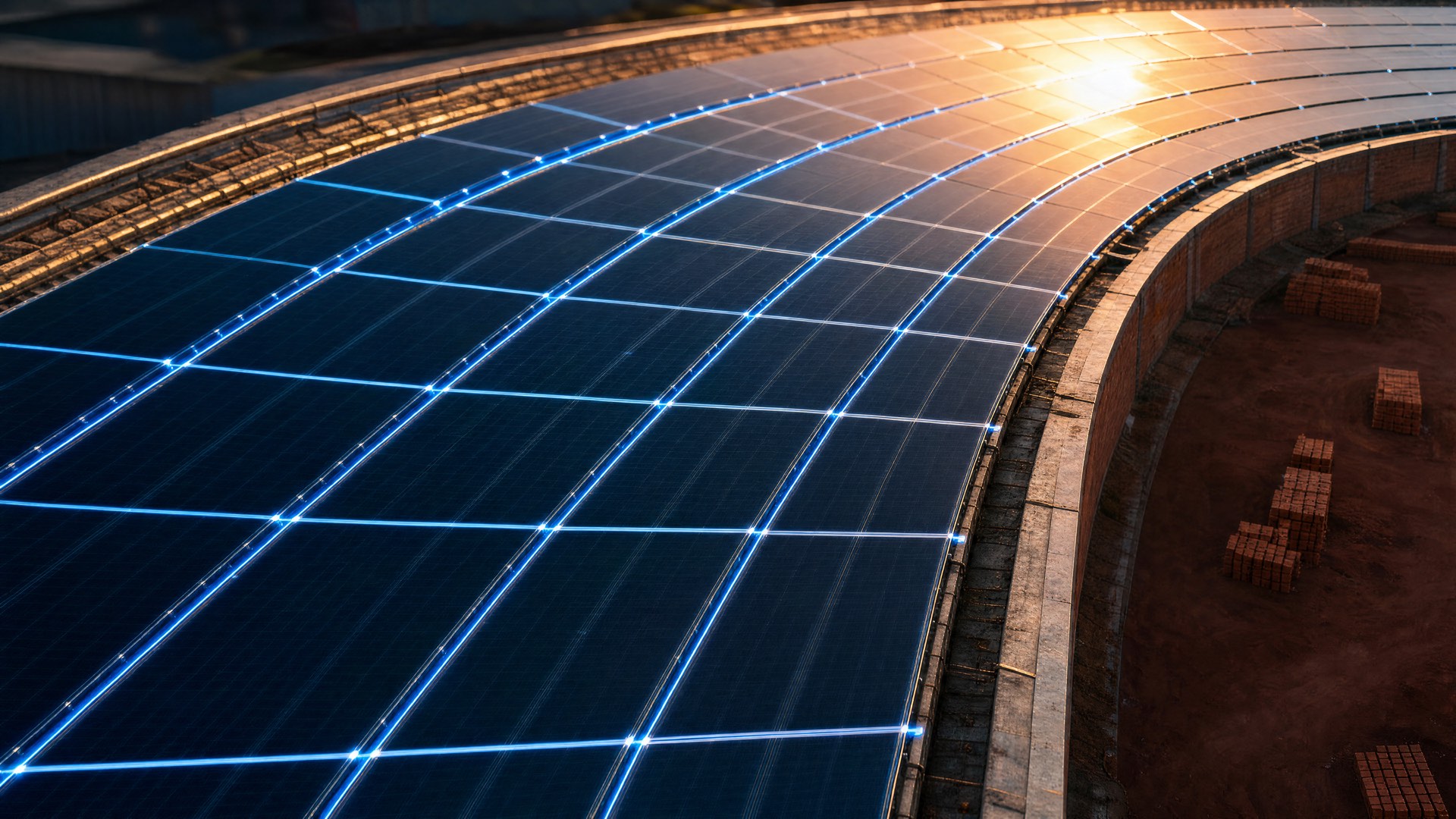 Solar panels with flowing energy lines