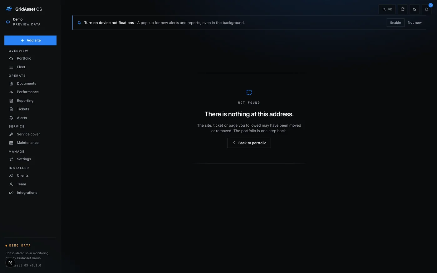 GridAsset OS analytics screen